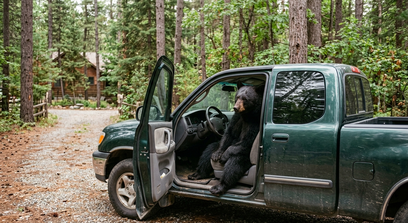 Surprised Resident Discovers Bear in Truck: Close Wildlife Encounter in Southern USA